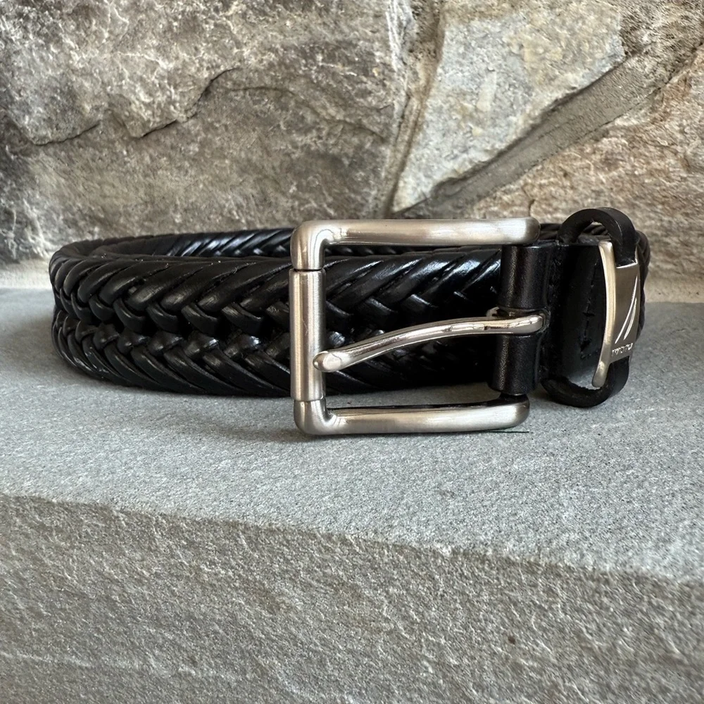 Nautica Men's Black Braided Leather Belt Size 38 Large X-Large Adjustable